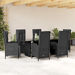 Maison Chic Ensemble à manger d'extérieur 7 pcs avec coussins,Salon de jardin,Mobilier de jardin Noir Résine tressée -GKD460092