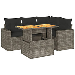 vidaXL Salon de jardin 5 pcs avec coussins gris résine tressée