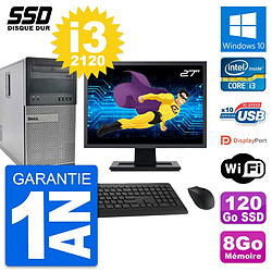 PC Tour Dell OptiPlex 990 Ecran 27" i3-2120 RAM 8Go SSD 120Go Windows 10 Wifi - Occasion