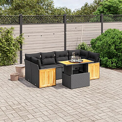 Maison Chic Ensemble Tables et chaises d'extérieur 7pcs avec coussins,Salon de jardin noir résine tressée -GKD248908