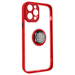 Avizar Coque pour iPhone 14 Pro Max Bi-matière Bague Métallique Support Vidéo rouge