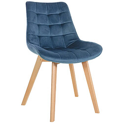 Decoshop26 Chaise de salle à manger x1 design scandinave coutures carrées en velours bleu pieds en bois clair 10_0002185