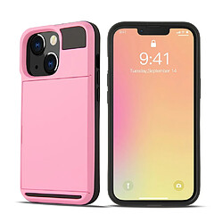 Coque en TPU anti-rayures avec porte-cartes coulissant rose pour Apple iPhone 13 Pro 6.1 pouces