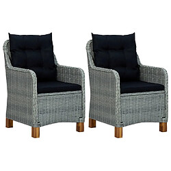 Maison Chic Lot de 2 Chaises de jardin,Fauteuil d'extérieur avec coussins Résine tressée Gris clair -MN47043