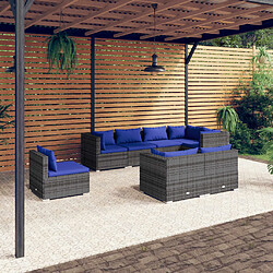 vidaXL Salon de jardin 8 pcs avec coussins Résine tressée Gris