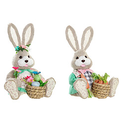 Figurine Décorative DKD Home Decor Marron Polyester Lapin Vert Multicouleur Fibre Shabby Chic (28 x 22 x 40 cm) (2 Unités)