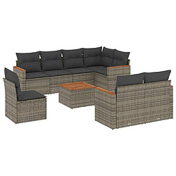 Maison Chic Salon de jardin 9 pcs avec coussins | Ensemble de Table et chaises | Mobilier d'Extérieur gris résine tressée -GKD27396