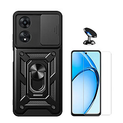 NIS Kit Verre Transparent + Housse Défenseur Militaire Magnétique + Support Magnétique Oppo A60 Noir