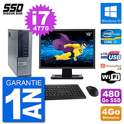 PC Dell 7020 SFF Ecran 19" Intel i7-4770 RAM 4Go SSD 480Go Windows 10 Wifi - Occasion