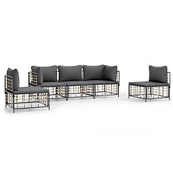 Maison Chic Salon de jardin 5 pcs + coussins - Mobilier/Meubles de jardin - Table et chaises d'extérieur anthracite résine tressée -MN54511