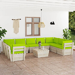 Maison Chic Salon de jardin palette 10 pcs avec coussins - Table et chaises d'extérieur - Mobilier/Meubles de jardin Moderne - Table et chaises d'extérieur - Mobilier/Meubles de jardin Moderne épicéa imprégné -MN13104