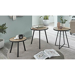 Pegane Table d'appoint, table de salon en bois coloris chêne et métal noir - diamètre 50 x hauteur 52 cm pas cher