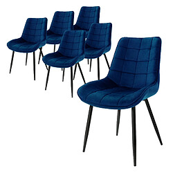 ML-Design Lot de 6 chaises de salle à manger Chaises de salon Chaises en velours Chaise rembourrée Bleu foncé