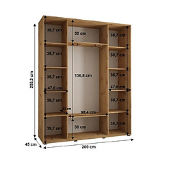 Acheter Abiks Meble Armoire SAPPORO 2 À Portes Coulissantes 205,2/200/45 3 Portes (Artisan/Artisan)