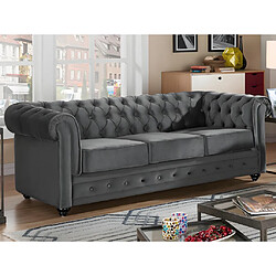 Vente-Unique Canapés 3 places et 2 places et fauteuil en velours anthracite CHESTERFIELD