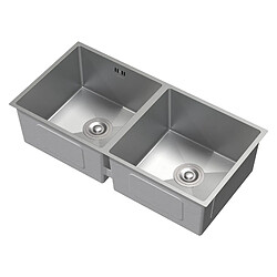 ML-Design Évier double inox cuisine bac à encastrer argent + vidage trop-plein 81,5x40 cm