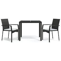 Salle à manger de jardin 3 pcs avec coussins,Table et chaise à dîner Noir -MN31955