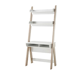 Pegane Bureau coloris blanc / chêne - Longueur 85 x hauteur 71-181 x profondeur 48 cm