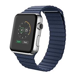 Acheter Wewoo Bracelet bleu foncé pour Apple Watch 42mm boucle fermeture magnétique fermoir PU cuir