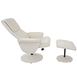 Avis Mendler Fauteuil relax Helsinki, fauteuil de télévision avec tabouret ~ similicuir, crème