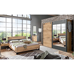 Pegane Chambre à coucher complète adulte (lit 180x200cm + 2 chevets + armoire + commode) coloris chêne foncé