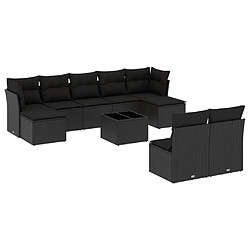 Maison Chic Salon de jardin 10 pcs avec coussins | Ensemble de Table et chaises | Mobilier d'Extérieur noir résine tressée -GKD34640