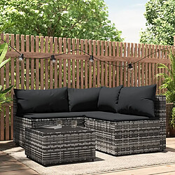 Maison Chic Salon de jardin 4 pcs + coussins - Mobilier/Meubles de jardin - Table et chaises d'extérieur Gris Résine tressée -MN96266