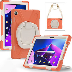 Coque en silicone anti-chute avec béquille rotative et bandoulière pour votre Lenovo Tab M10 (Gen 3) TB-328FU/TB-328XU - orange