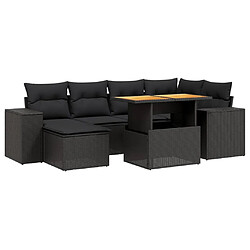 vidaXL Salon de jardin 7 pcs avec coussins noir résine tressée