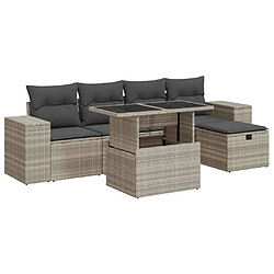 vidaXL Salon de jardin 6 pcs avec coussins gris clair résine tressée