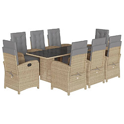 vidaXL Ensemble à manger de jardin et coussins 9 pcs beige Poly rotin