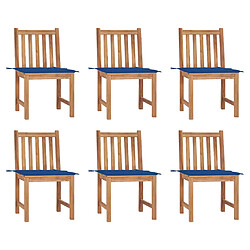 vidaXL Chaises de jardin lot de 6 avec coussins Bois de teck massif