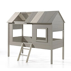 Mes Lit maison 90x200 cm en pin gris - LOGGIA