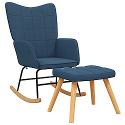 vidaXL Chaise à bascule avec tabouret Bleu Tissu