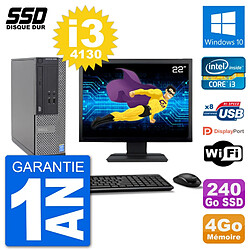 PC Dell Optiplex 3020 SFF Ecran 22" i3-4130 RAM 4Go SSD 240Go Windows 10 Wifi - Occasion