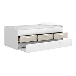 Avis Pegane Lit enfant en bois coloris imitation lamelles, blanc - Longueur 194 x Profondeur 95 x Hauteur 67 cm