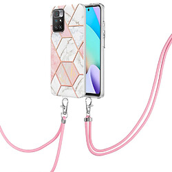 Coque en TPU 2,0 mm, motif d'épissage de marbre, électroplaqué IMD, antichoc. avec bandoulière rose/blanc pour votre Xiaomi Redmi 10 Prime/Redmi 10