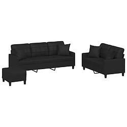 vidaXL Ensemble de canapés 3 pcs avec coussins noir similicuir