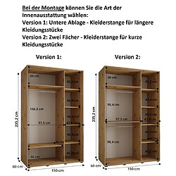 Abiks Meble Armoire DAVOS 1 À Portes Coulissantes 235,2/150/60 3 Portes pas cher