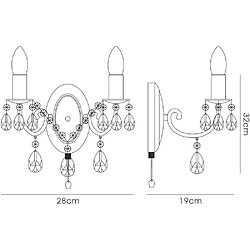 Avis Luminaire Center Applique murale Kyra avec interrupteur 2 Ampoules nickel satiné/cristal