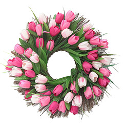 Guirlande de tulipes simulées guirlande d'automne décor de porte d'entrée 45cm dia. Rose pas cher