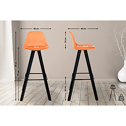 Acheter Decoshop26 Tabouret de bar chaise haute x1 repose-pieds style scandinave en plastique et PVC orange structure en bois noir carré 10_0004629