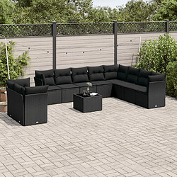 Maison Chic Salon de jardin 11 pcs avec coussins | Ensemble de Table et chaises | Mobilier d'Extérieur noir résine tressée -GKD59803