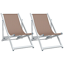 Maison Chic Lot de 2 Chaises de plage pliantes marron aluminium et textilène -GKD90065