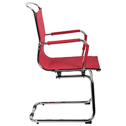 Decoshop26 Chaise fauteuil de bureau sans roulettes piétement luge en métal chromé assise en tissu maille rouge 10_0003263