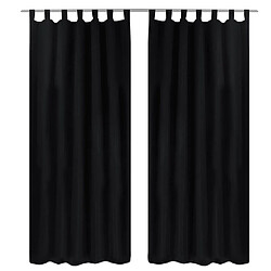 vidaXL 2 pcs Rideau à Passant Micro Satin Noir 140 x 245 cm