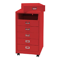 Mendler Caisson à roulettes HWC-L49, armoire à tiroirs acier armoire à dossiers, métal 75x40x41cm 6 tiroirs ~ rouge pas cher