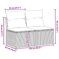 vidaXL Salon de jardin avec coussins 2 pcs noir résine tressée acacia pas cher