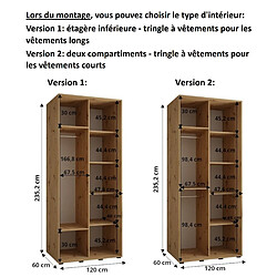 Abiks Meble Armoire à portes coulissantes Davos 3 235.2 x 120 x 60 2 portes coulissante (Chêne artisan/Chêne artisan/Noir) pas cher