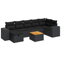 vidaXL Salon de jardin 8 pcs avec coussins noir résine tressée